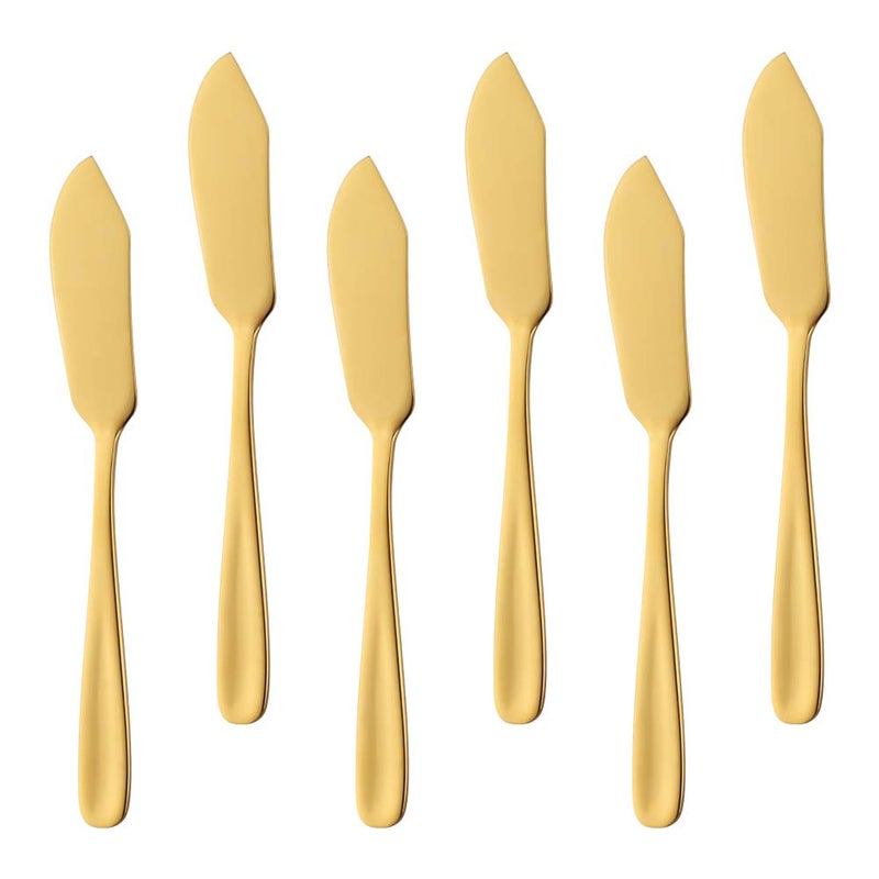 Bisda Stainless Steel Cheese Dessert Knives, Set of 6, Breakfast Butter Knife, Slicer Sandwich Spreader(Gold) - Image 1